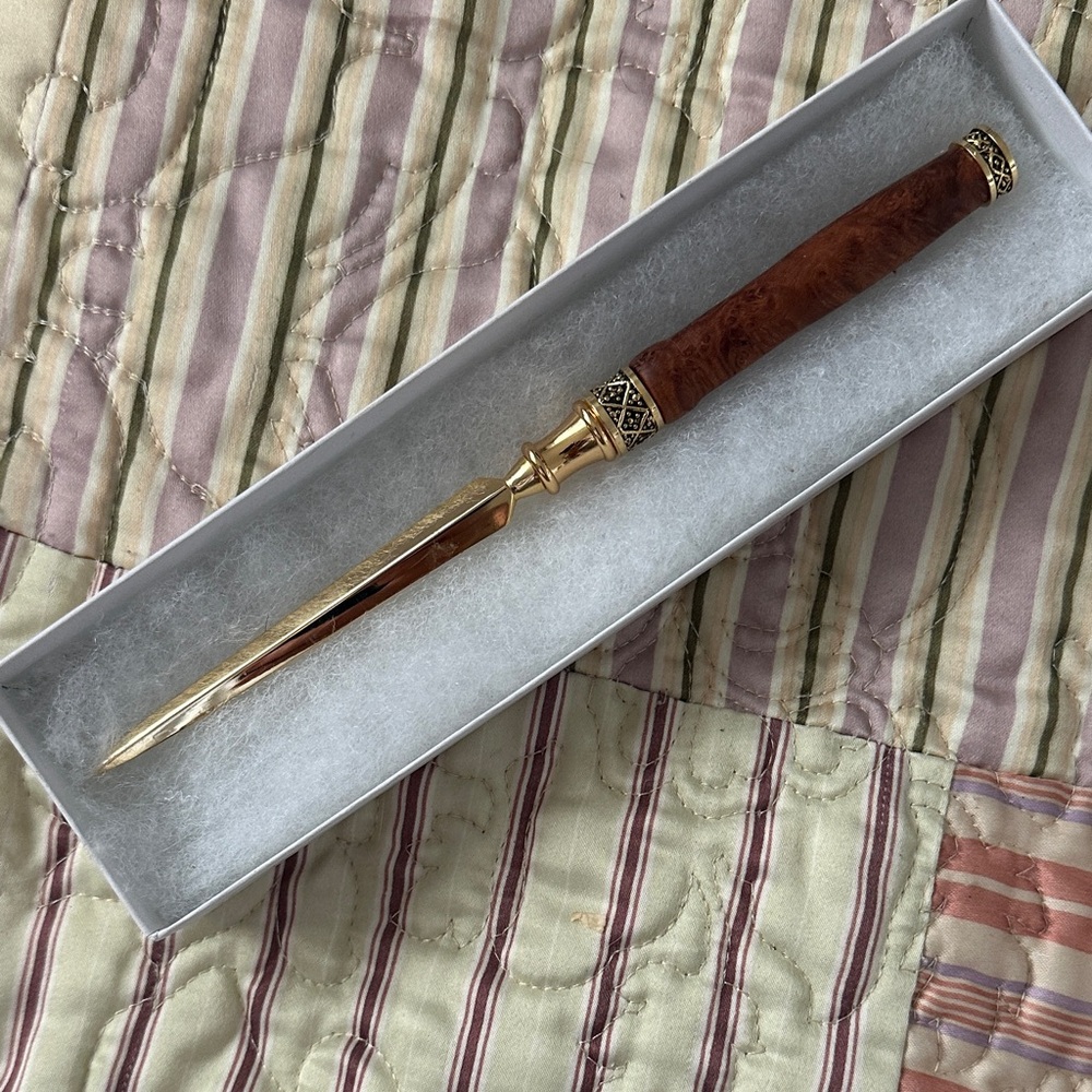 Elegant Hand Turned Burl Wood  Letter Opener with Gold Blade
